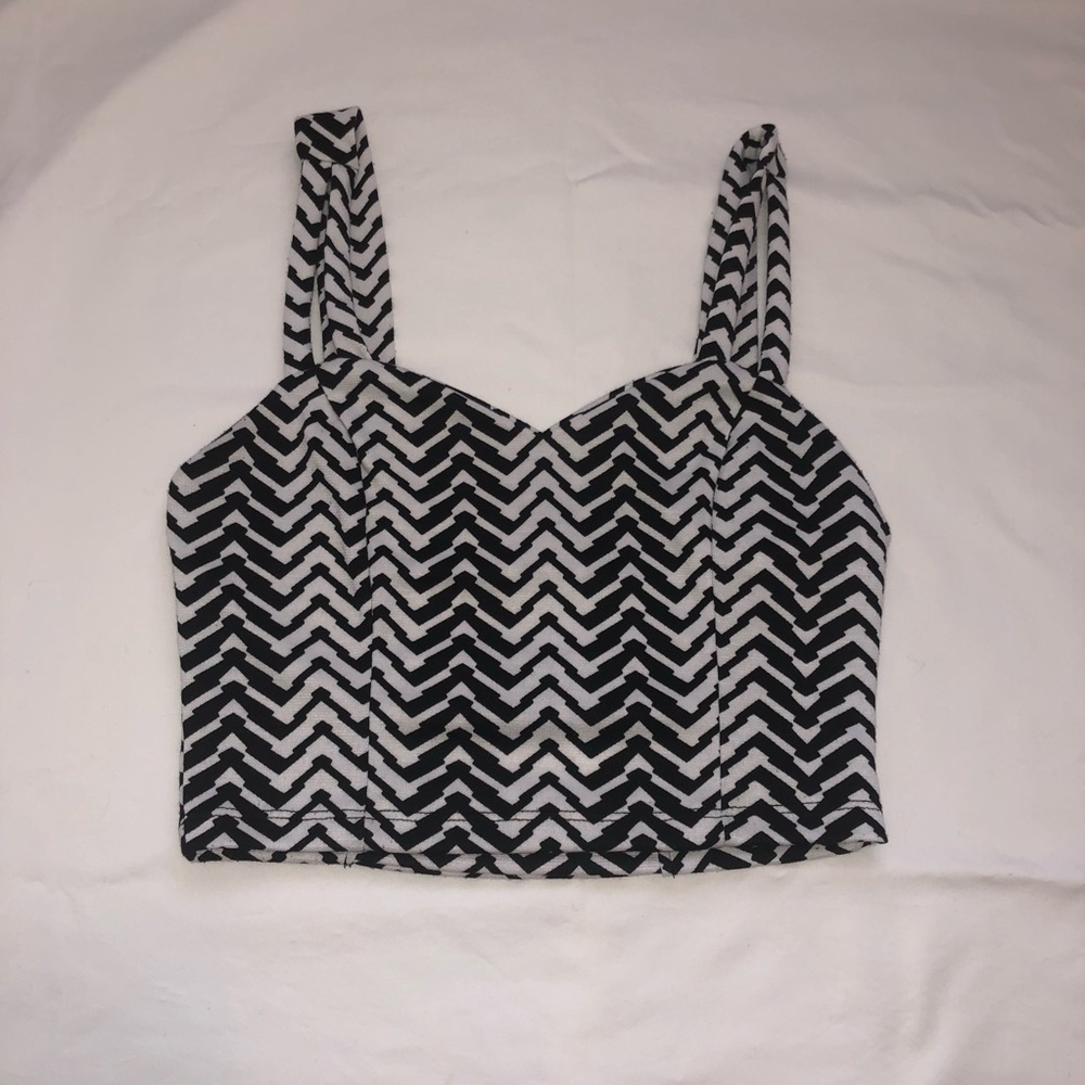 Black and White Striped Crop Top with Back Cut Out